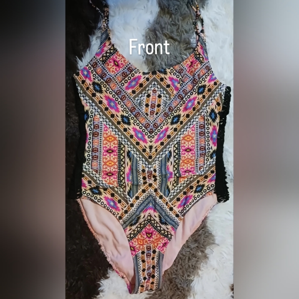 NO BOundaries, size large Juniors, colorful tribal print one piece bathingsuit.